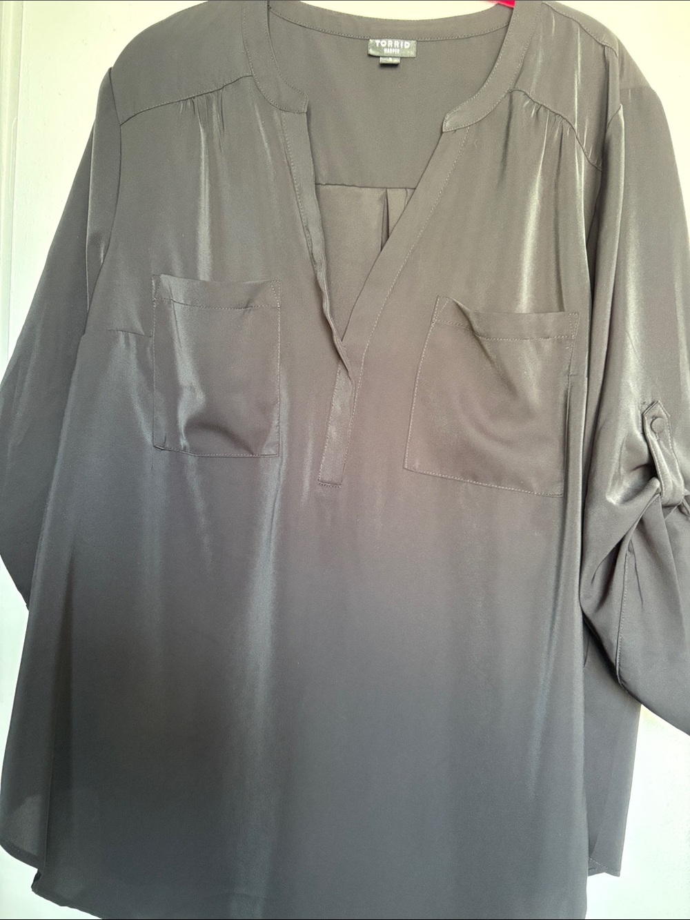 torrid Satin Black Tunic Blouse with V-Neck